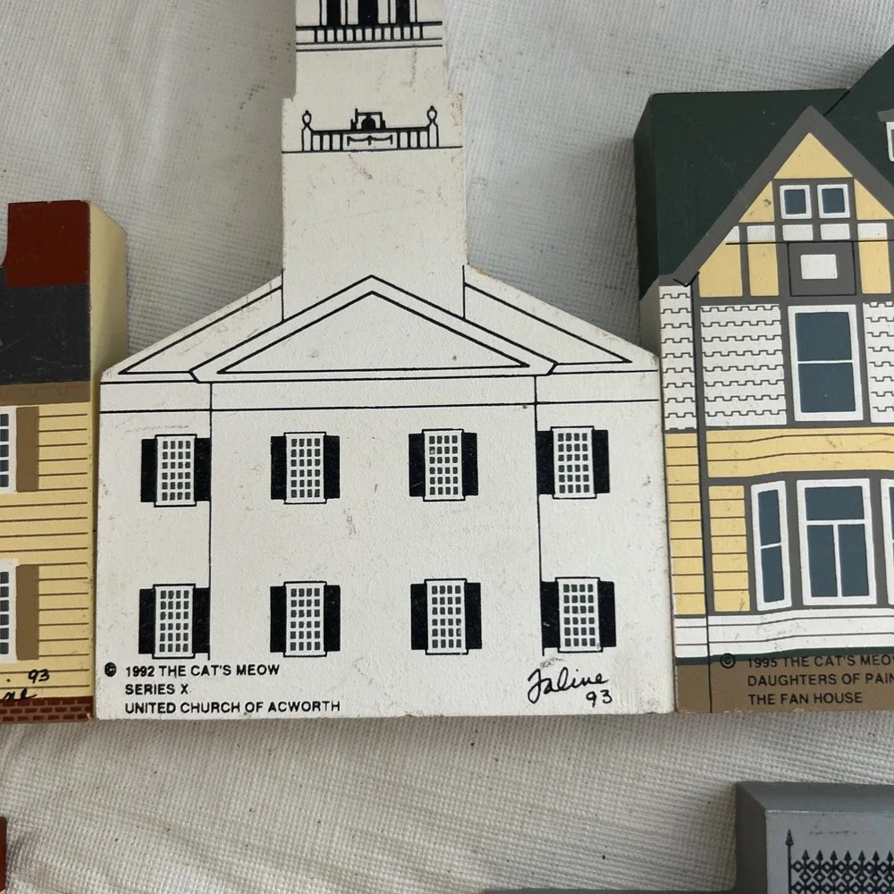 Lot of 7 The Cat's Meow Village Collectibles Faline Vintage 90s Wooden Houses B6